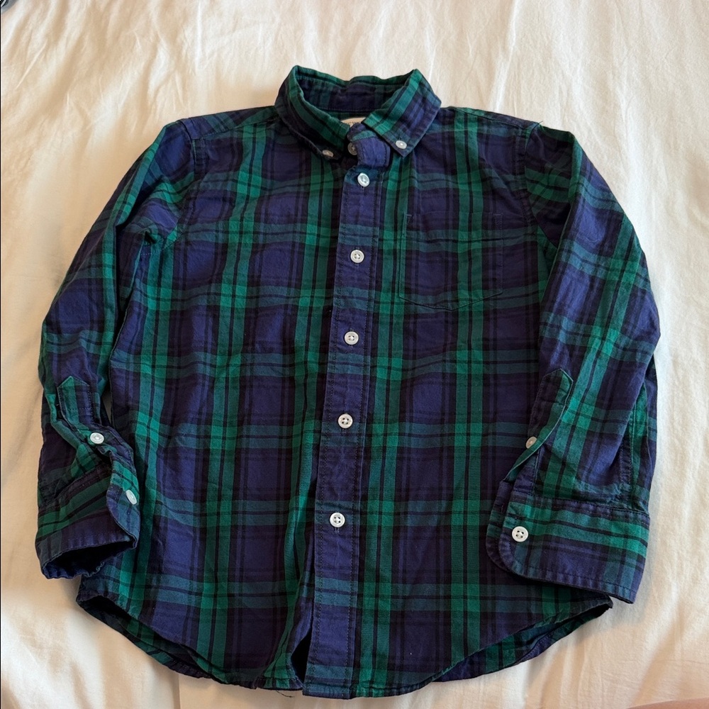 Crewcuts Green and Blue Plaid Button Down Shirt